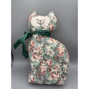 Vintage Ambrosia Fabric Cat Pillow Doorstop Floral Stuffed Animal 17”
